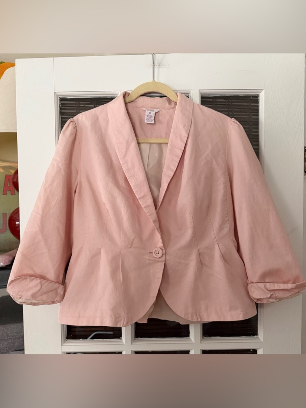 Candie’s Women’s Junior XL Light Pink 1 Button 3/4 Sleeve Blazer | SKU 0081